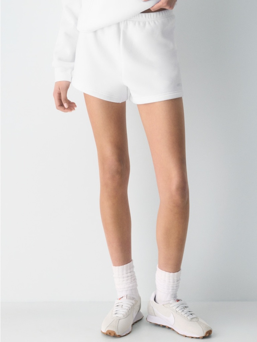 Aritzia Cozy Sweatfleece Perfect Hi-Rise Mini Short in White